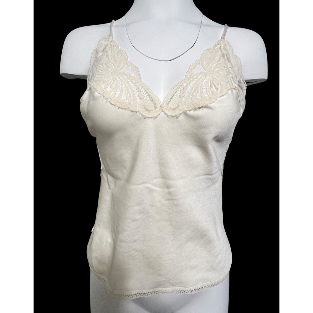 Vtg 90s Victoria Secret Cami Top S Ivory Off White Lace USA Union Made